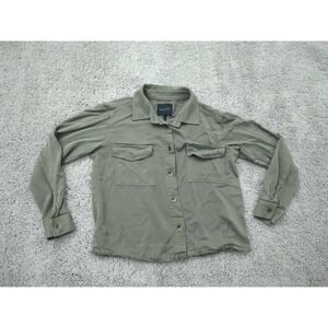 bobi Black Button Up‎ Shirt Womens XS Green Utility Frayed Hem Cropped Oversized